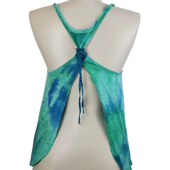 Free People Tie-Dye Halter Top With Open Back, Green and Blue, Women’s Small - Picture 3 of 7